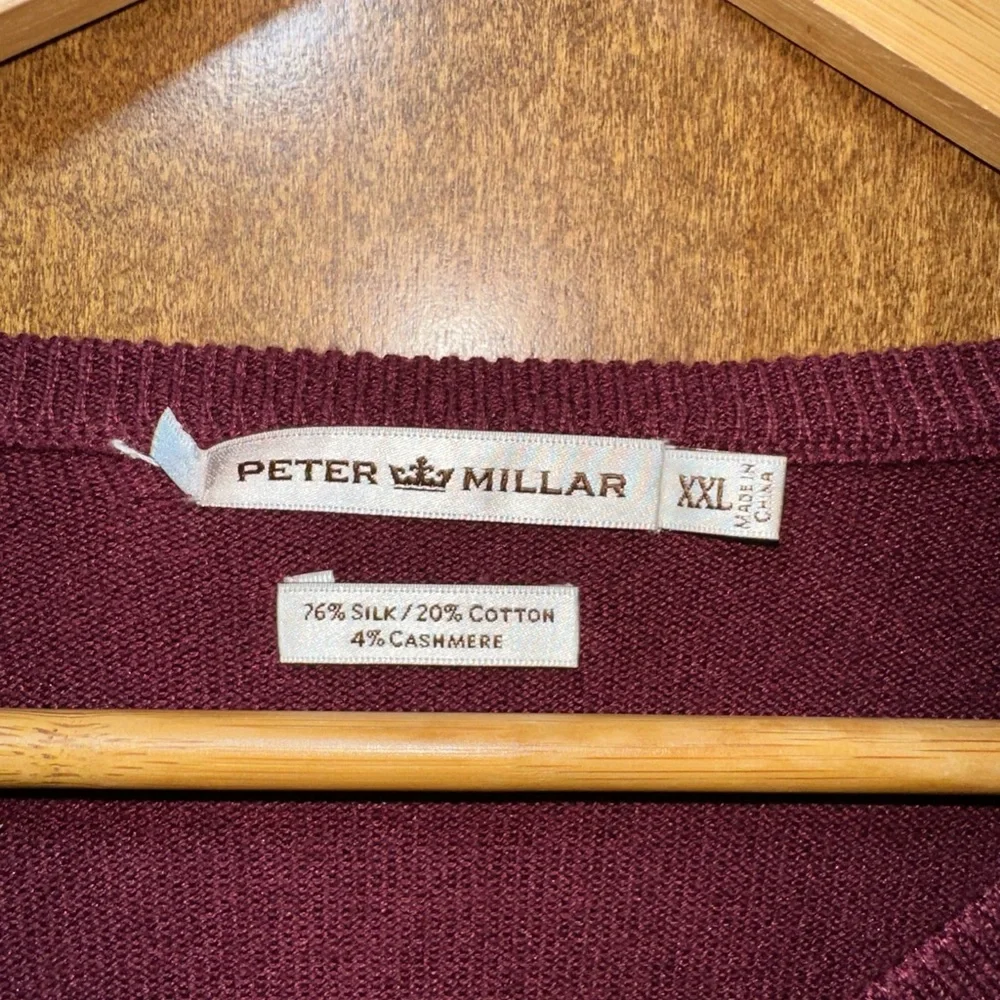 Peter Millar Mens V Neck Sweater Maroon Silk Cashmere‎ Cotton Blend XX Large